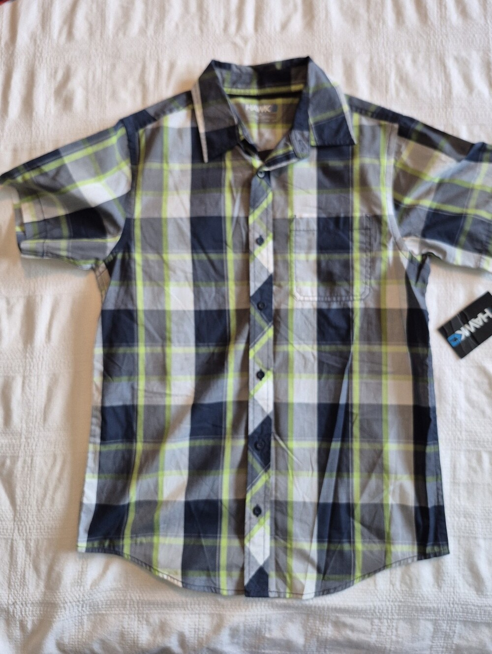 Tony Hawk boys XL button up shirt, short sleeve, black, green, gray NEW